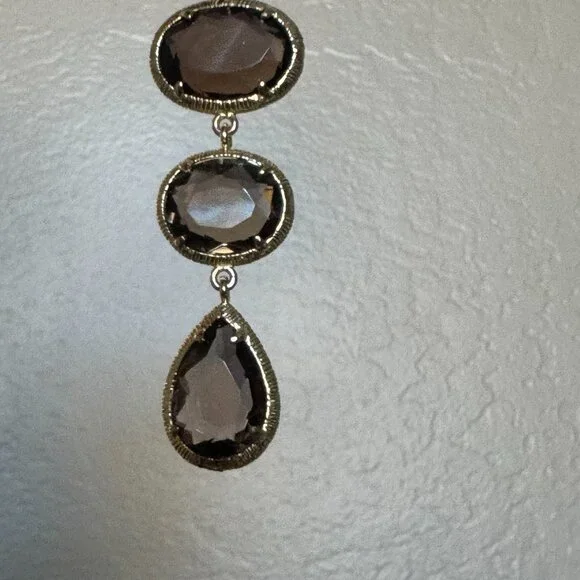 Smoky Quartz Drop Long Earrings | Gold over Sterling Silver | NWT - Picture 6 of 10